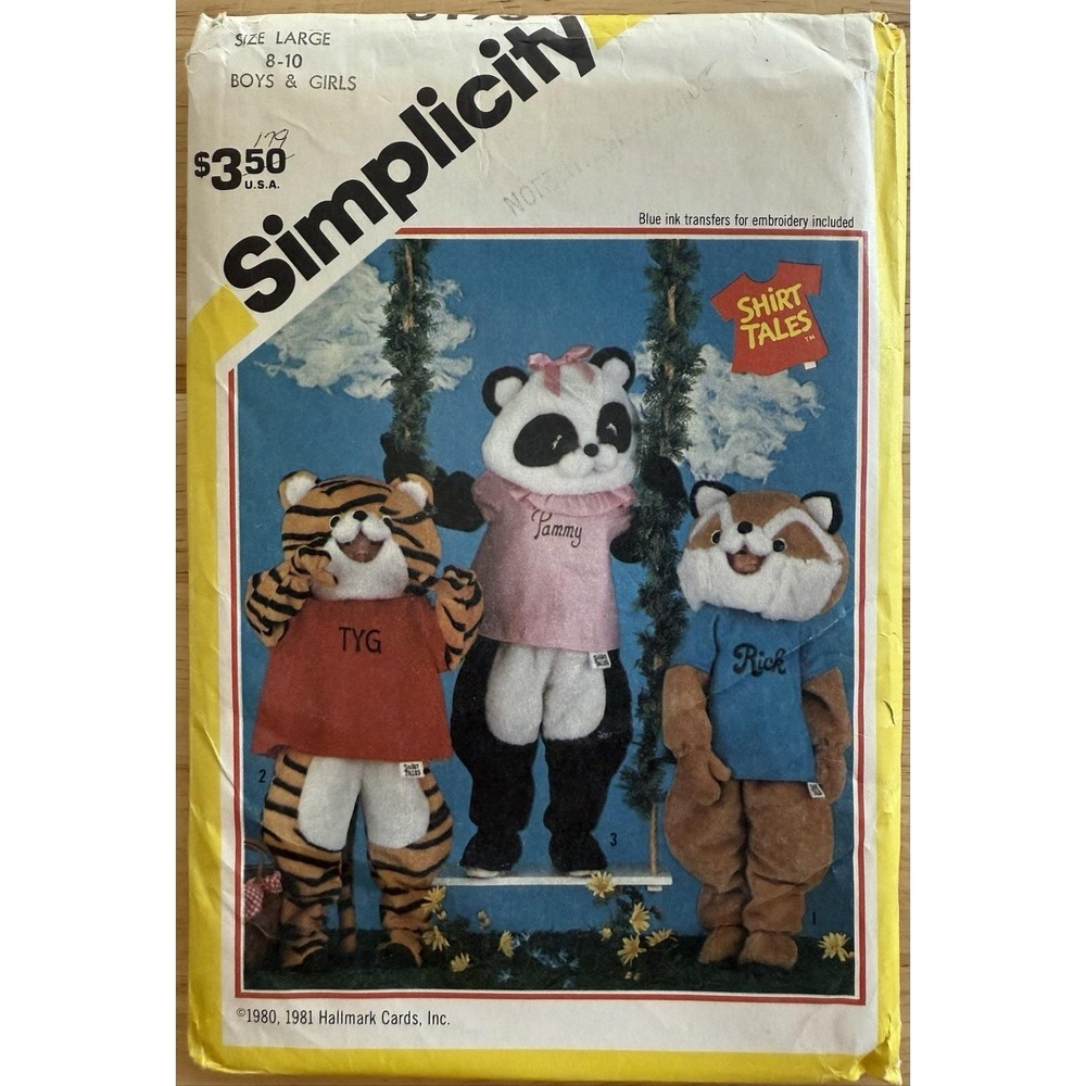 Simplicity Vintage Shirt Tales‎ Pattern 6193 Costume Animal KIDS Large 8-10 UC